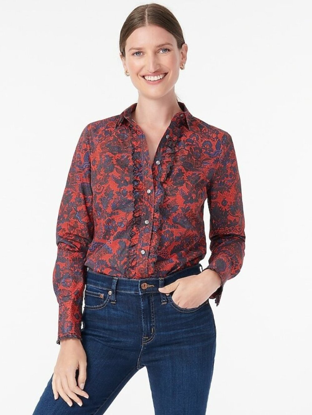 NWoT J.Crew Collection Scallop-Ruffle Perfect Shirt Ratti Poinsettia Paisley